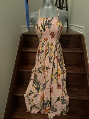 Smocked Halter Maxi Dress in Blush Floral